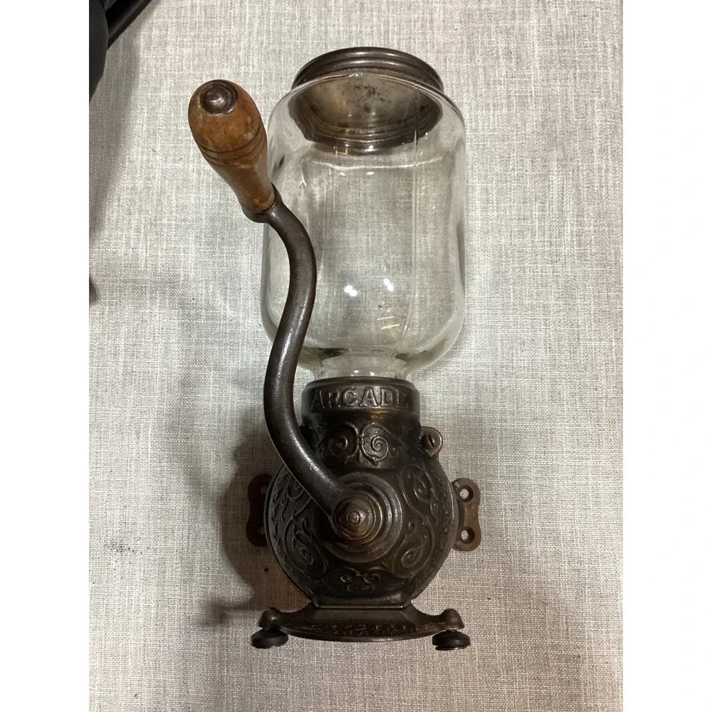 Antique Arcade Crystal No.1 Wall Mount Coffee Grinder Cast Iron Glass Hopper